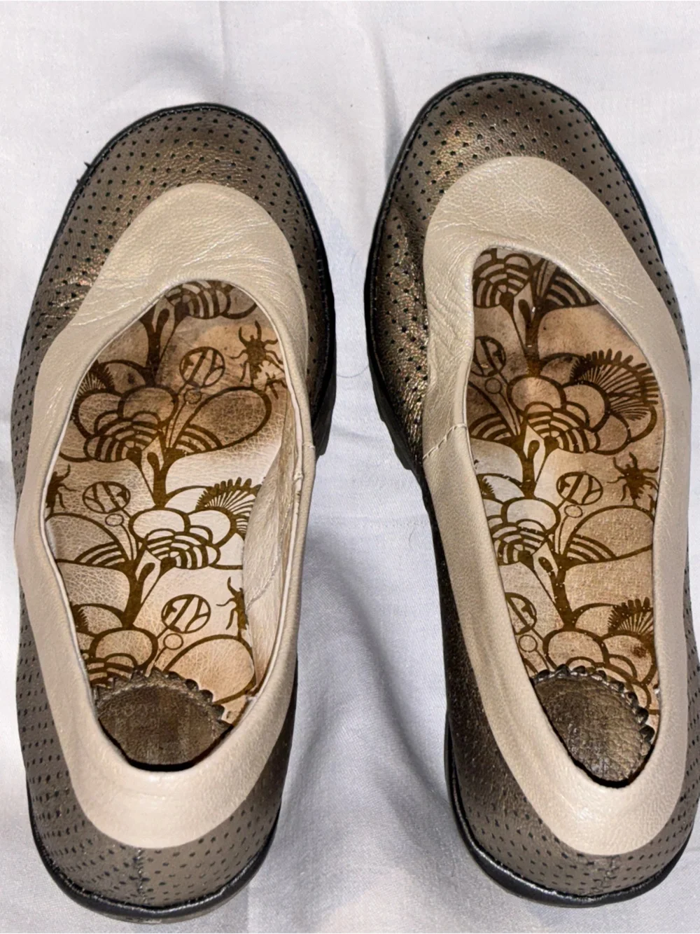 Fly London Metallic Bronze Gold Leather Wedge Shoes EU 37 Mary Jane
